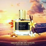 Le parfum à la vanille Baccara Vanille sur une plage a coté d'amande et de vanille