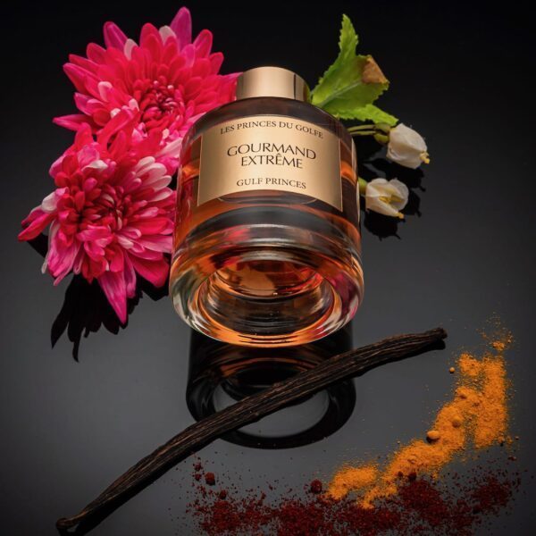 perfume with muget, spices and exotic flowers, vanilla and musk